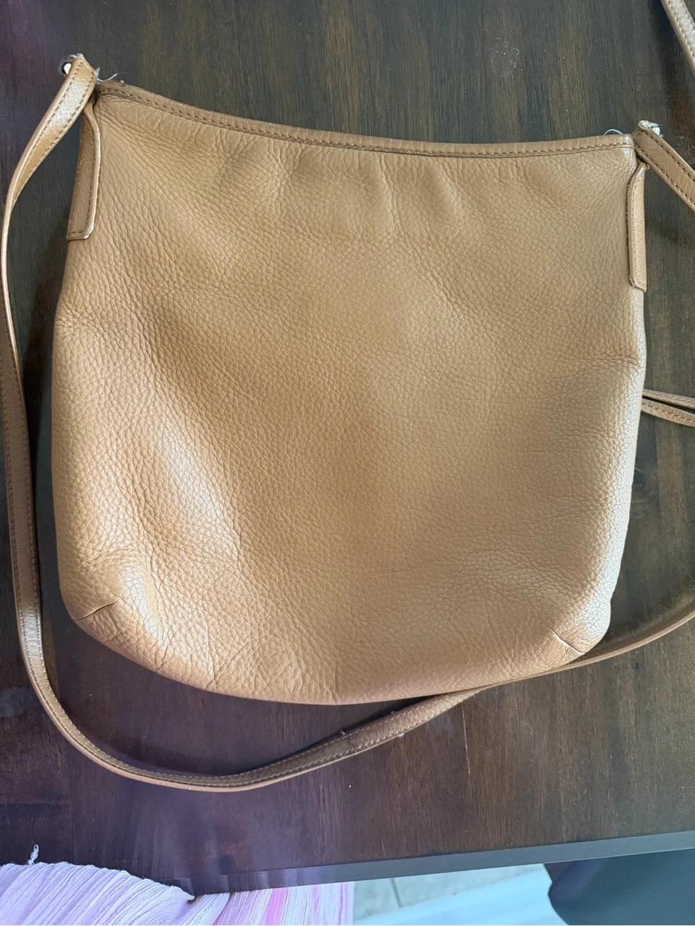 Tory Burch Camel/Tan Leather Shoulder Bag with Logo Medallion